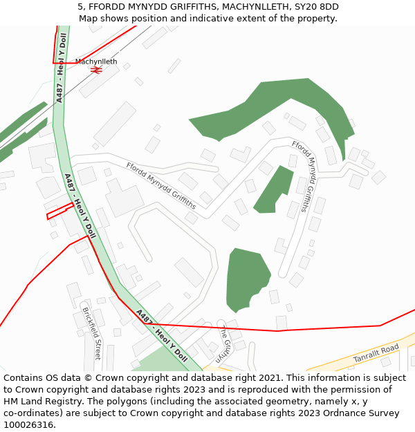 5, FFORDD MYNYDD GRIFFITHS, MACHYNLLETH, SY20 8DD: Location map and indicative extent of plot