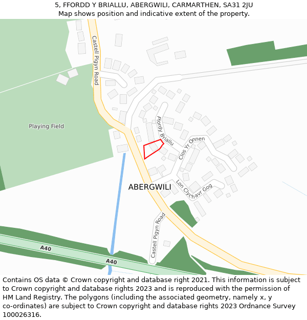 5, FFORDD Y BRIALLU, ABERGWILI, CARMARTHEN, SA31 2JU: Location map and indicative extent of plot