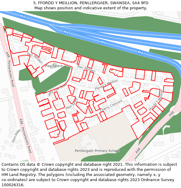 5, FFORDD Y MEILLION, PENLLERGAER, SWANSEA, SA4 9FD: Location map and indicative extent of plot