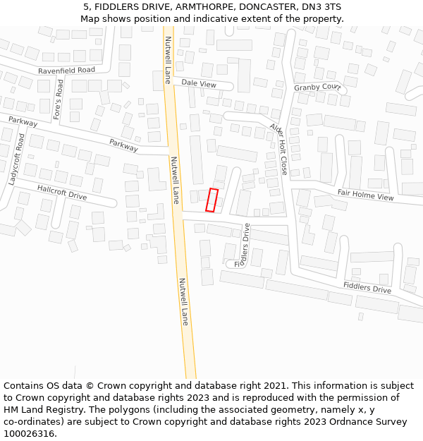 5, FIDDLERS DRIVE, ARMTHORPE, DONCASTER, DN3 3TS: Location map and indicative extent of plot