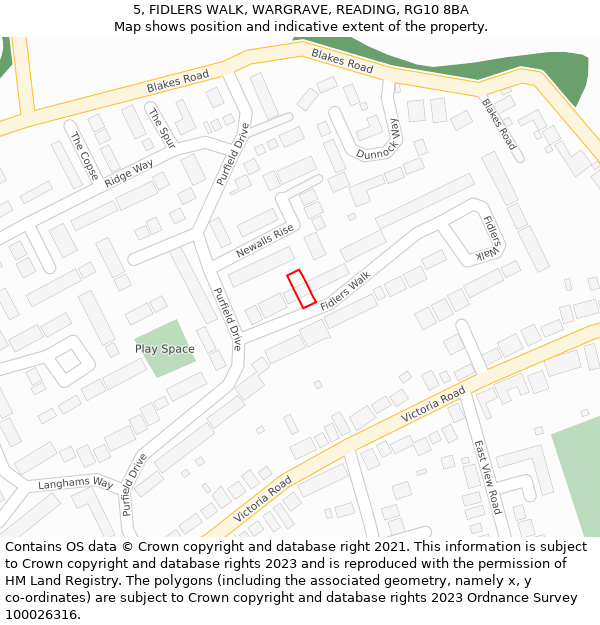 5, FIDLERS WALK, WARGRAVE, READING, RG10 8BA: Location map and indicative extent of plot