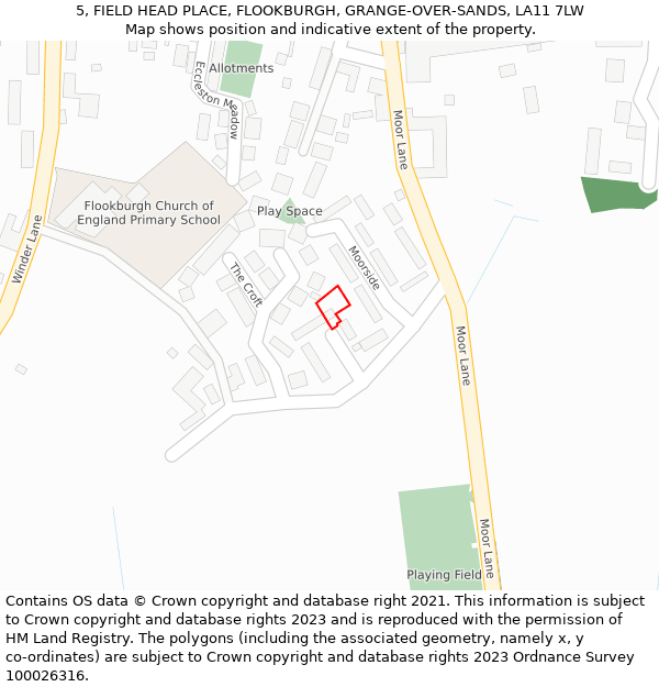 5, FIELD HEAD PLACE, FLOOKBURGH, GRANGE-OVER-SANDS, LA11 7LW: Location map and indicative extent of plot