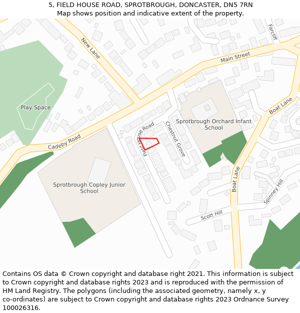 5, FIELD HOUSE ROAD, SPROTBROUGH, DONCASTER, DN5 7RN: Location map and indicative extent of plot