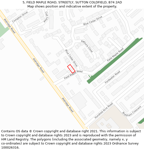 5, FIELD MAPLE ROAD, STREETLY, SUTTON COLDFIELD, B74 2AD: Location map and indicative extent of plot
