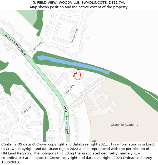 5, FIELD VIEW, WOODVILLE, SWADLINCOTE, DE11 7AL: Location map and indicative extent of plot