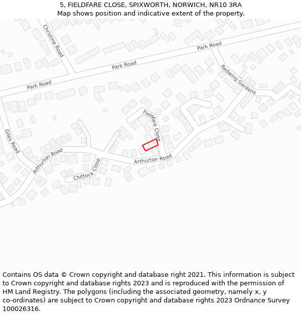 5, FIELDFARE CLOSE, SPIXWORTH, NORWICH, NR10 3RA: Location map and indicative extent of plot