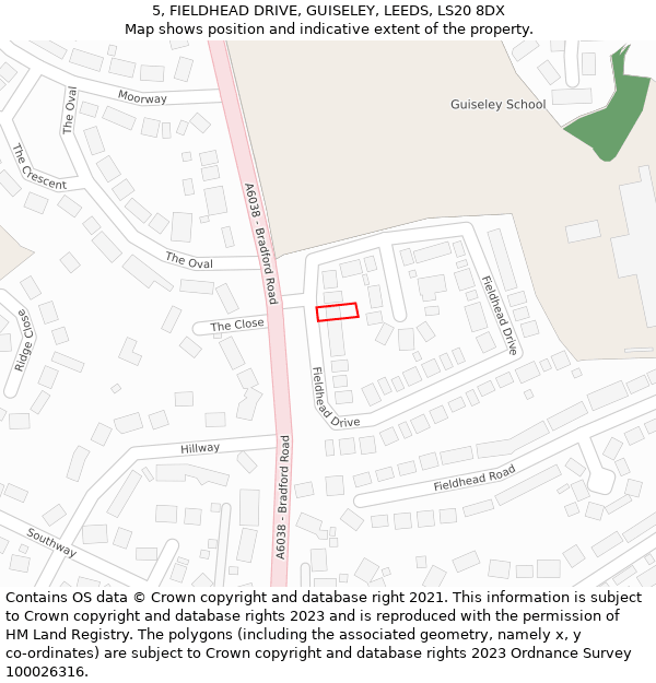 5, FIELDHEAD DRIVE, GUISELEY, LEEDS, LS20 8DX: Location map and indicative extent of plot
