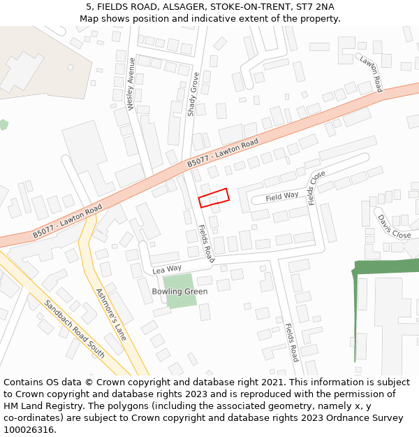 5, FIELDS ROAD, ALSAGER, STOKE-ON-TRENT, ST7 2NA: Location map and indicative extent of plot