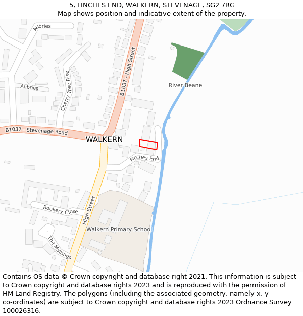 5, FINCHES END, WALKERN, STEVENAGE, SG2 7RG: Location map and indicative extent of plot