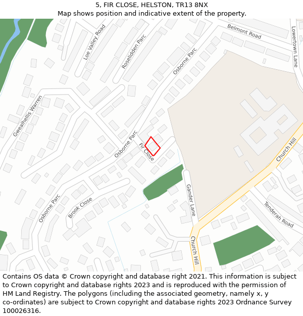 5, FIR CLOSE, HELSTON, TR13 8NX: Location map and indicative extent of plot