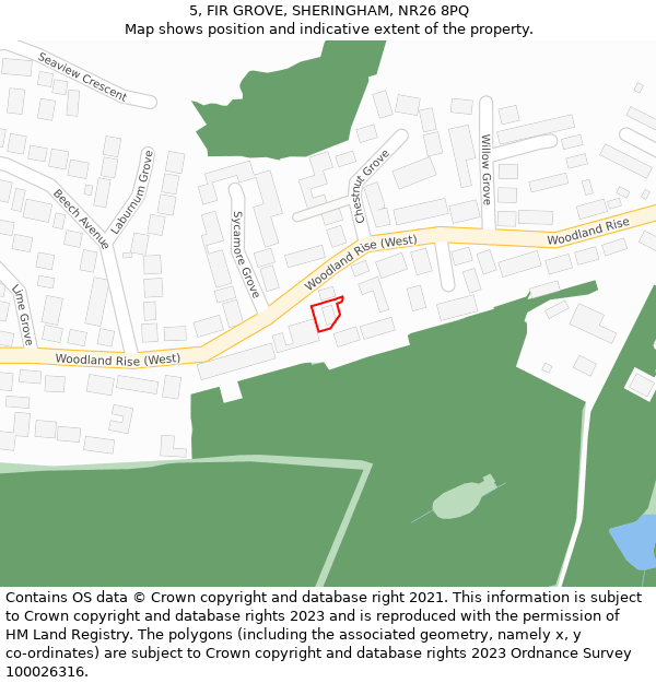 5, FIR GROVE, SHERINGHAM, NR26 8PQ: Location map and indicative extent of plot