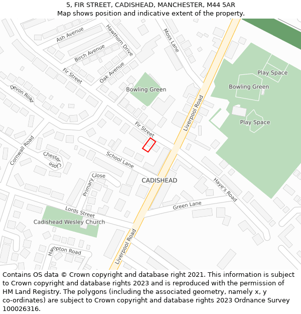 5, FIR STREET, CADISHEAD, MANCHESTER, M44 5AR: Location map and indicative extent of plot