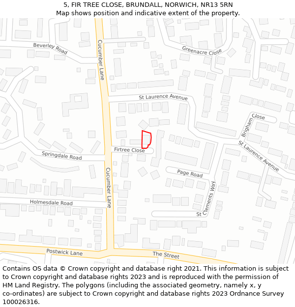 5, FIR TREE CLOSE, BRUNDALL, NORWICH, NR13 5RN: Location map and indicative extent of plot