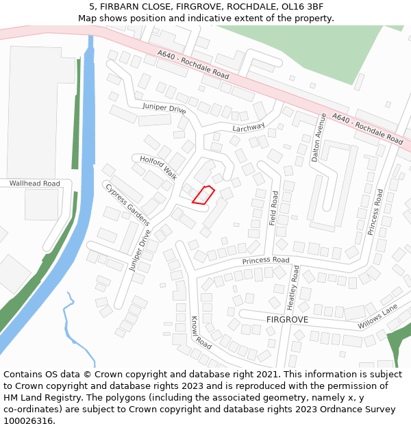 5, FIRBARN CLOSE, FIRGROVE, ROCHDALE, OL16 3BF: Location map and indicative extent of plot