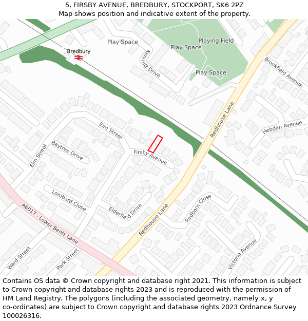 5, FIRSBY AVENUE, BREDBURY, STOCKPORT, SK6 2PZ: Location map and indicative extent of plot