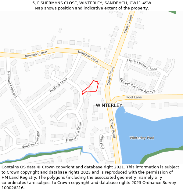 5, FISHERMANS CLOSE, WINTERLEY, SANDBACH, CW11 4SW: Location map and indicative extent of plot