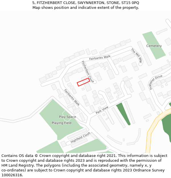 5, FITZHERBERT CLOSE, SWYNNERTON, STONE, ST15 0PQ: Location map and indicative extent of plot