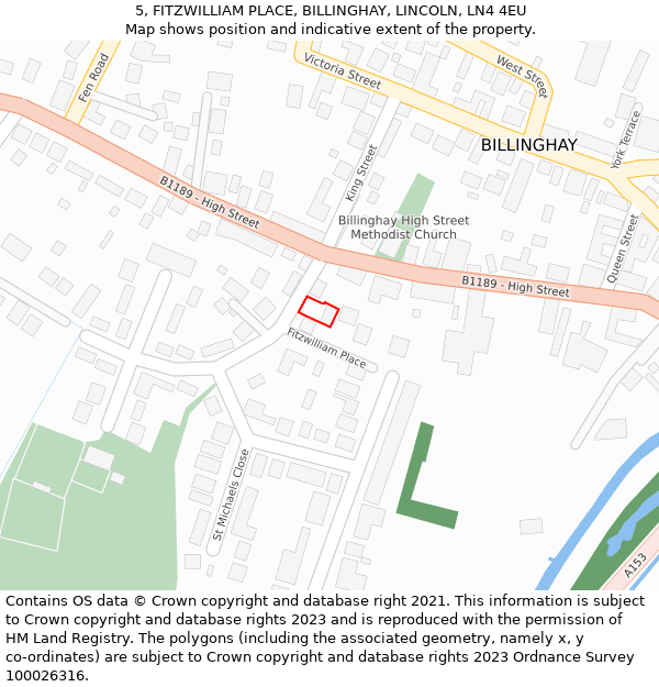 5, FITZWILLIAM PLACE, BILLINGHAY, LINCOLN, LN4 4EU: Location map and indicative extent of plot