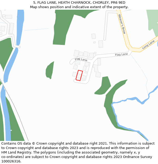 5, FLAG LANE, HEATH CHARNOCK, CHORLEY, PR6 9ED: Location map and indicative extent of plot