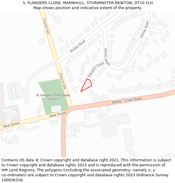 5, FLANDERS CLOSE, MARNHULL, STURMINSTER NEWTON, DT10 1LH: Location map and indicative extent of plot