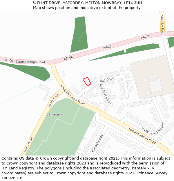 5, FLINT DRIVE, ASFORDBY, MELTON MOWBRAY, LE14 3UH: Location map and indicative extent of plot