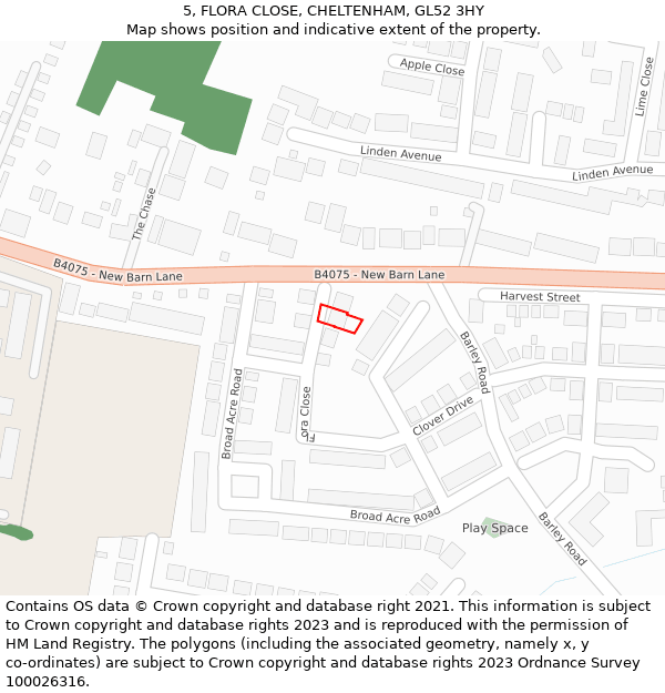 5, FLORA CLOSE, CHELTENHAM, GL52 3HY: Location map and indicative extent of plot