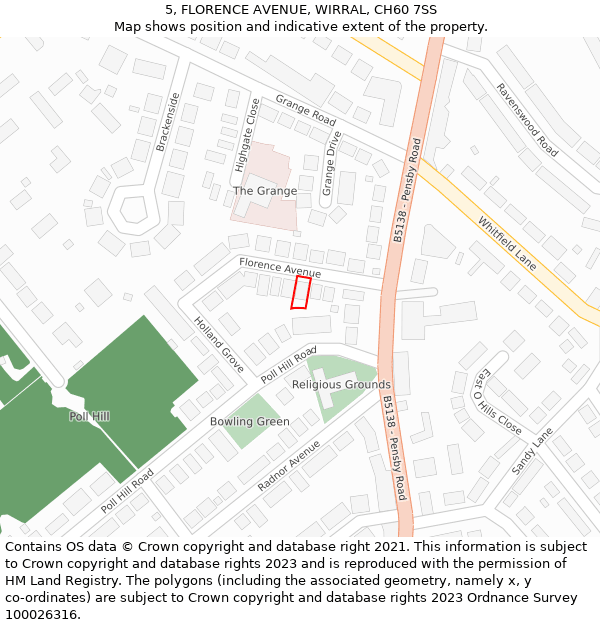 5, FLORENCE AVENUE, WIRRAL, CH60 7SS: Location map and indicative extent of plot
