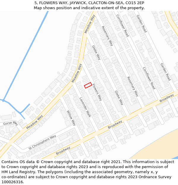 5, FLOWERS WAY, JAYWICK, CLACTON-ON-SEA, CO15 2EP: Location map and indicative extent of plot