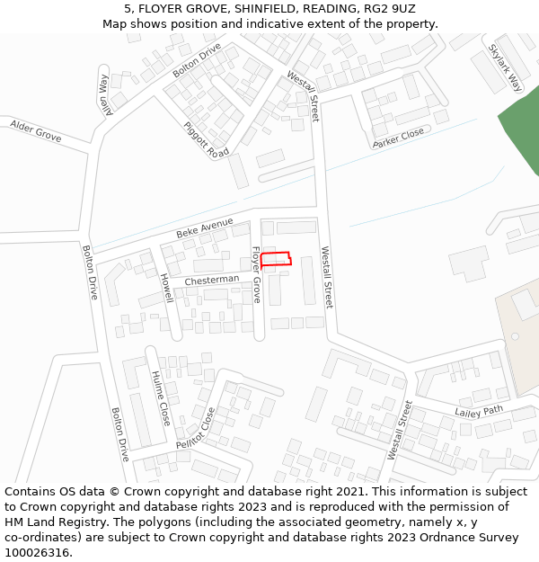 5, FLOYER GROVE, SHINFIELD, READING, RG2 9UZ: Location map and indicative extent of plot