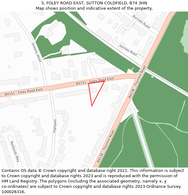 5, FOLEY ROAD EAST, SUTTON COLDFIELD, B74 3HN: Location map and indicative extent of plot