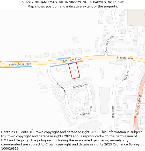 5, FOLKINGHAM ROAD, BILLINGBOROUGH, SLEAFORD, NG34 0NT: Location map and indicative extent of plot