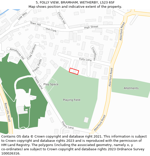 5, FOLLY VIEW, BRAMHAM, WETHERBY, LS23 6SF: Location map and indicative extent of plot