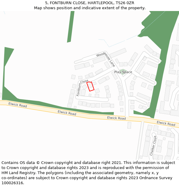 5, FONTBURN CLOSE, HARTLEPOOL, TS26 0ZR: Location map and indicative extent of plot