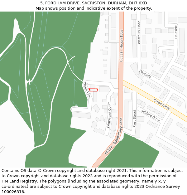 5, FORDHAM DRIVE, SACRISTON, DURHAM, DH7 6XD: Location map and indicative extent of plot