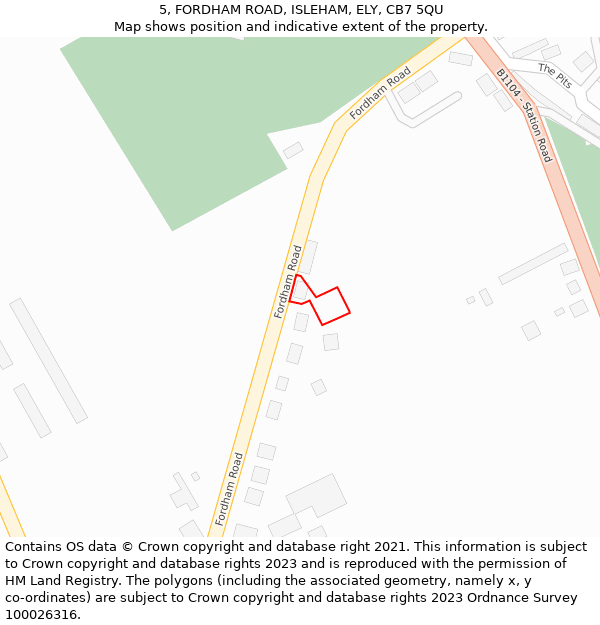 5, FORDHAM ROAD, ISLEHAM, ELY, CB7 5QU: Location map and indicative extent of plot