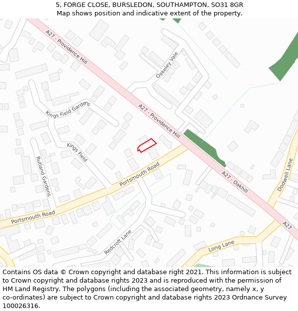 5, FORGE CLOSE, BURSLEDON, SOUTHAMPTON, SO31 8GR: Location map and indicative extent of plot