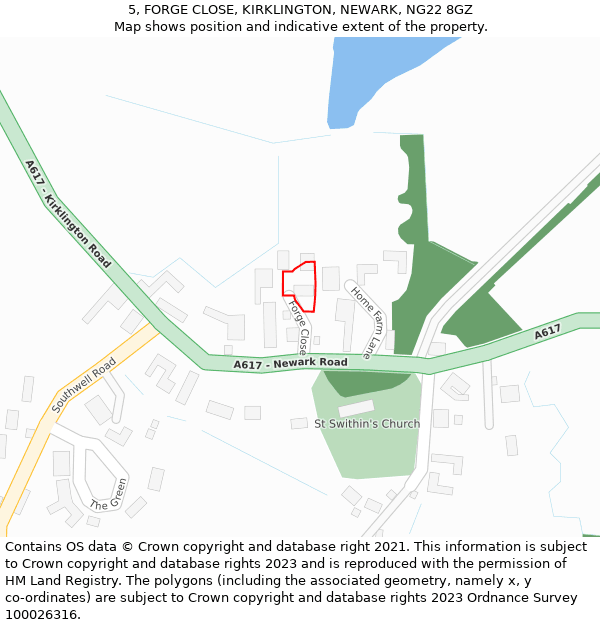 5, FORGE CLOSE, KIRKLINGTON, NEWARK, NG22 8GZ: Location map and indicative extent of plot