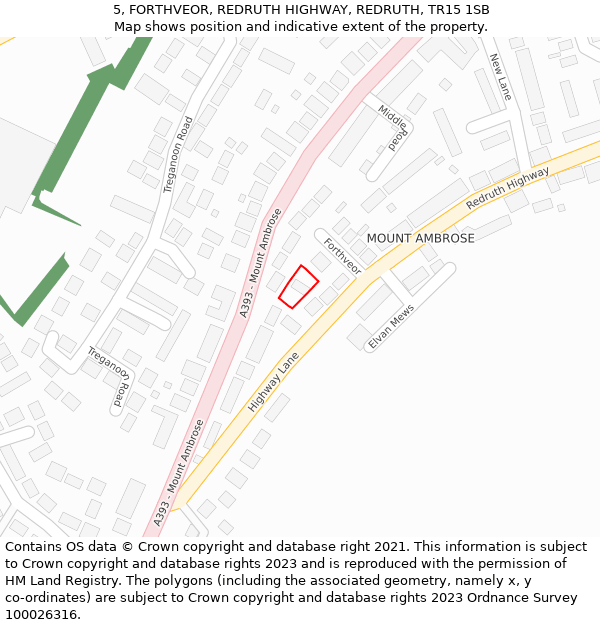 5, FORTHVEOR, REDRUTH HIGHWAY, REDRUTH, TR15 1SB: Location map and indicative extent of plot
