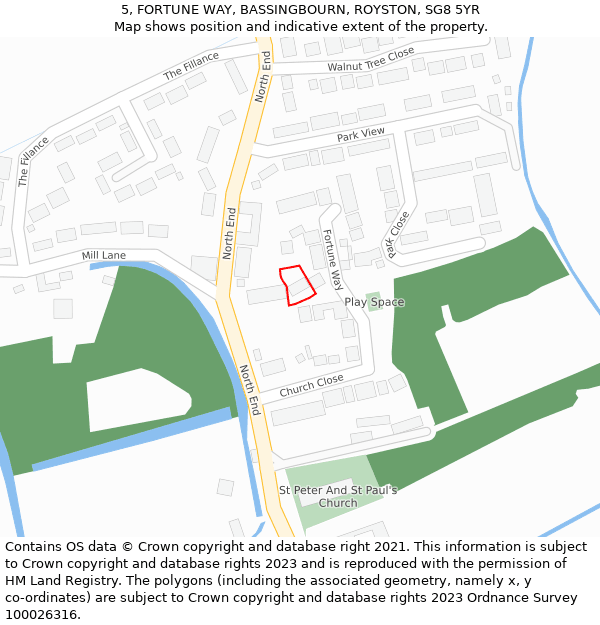 5, FORTUNE WAY, BASSINGBOURN, ROYSTON, SG8 5YR: Location map and indicative extent of plot