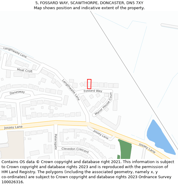 5, FOSSARD WAY, SCAWTHORPE, DONCASTER, DN5 7XY: Location map and indicative extent of plot