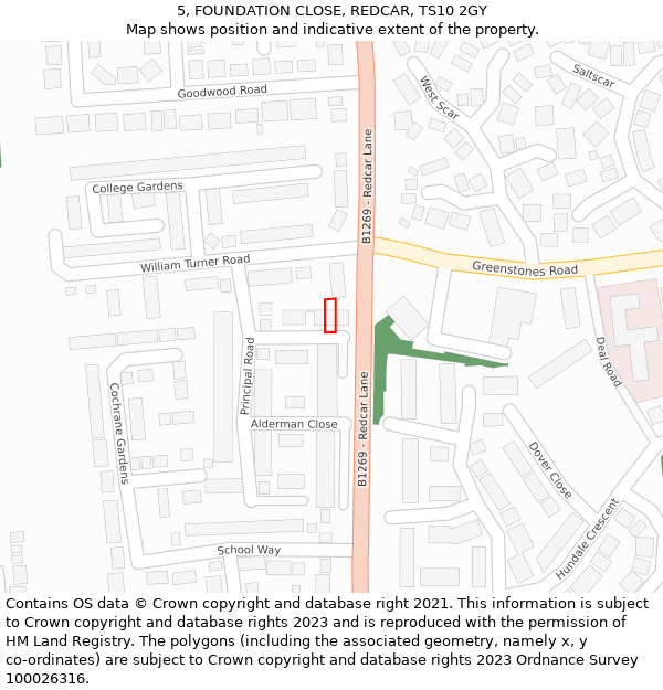 5, FOUNDATION CLOSE, REDCAR, TS10 2GY: Location map and indicative extent of plot