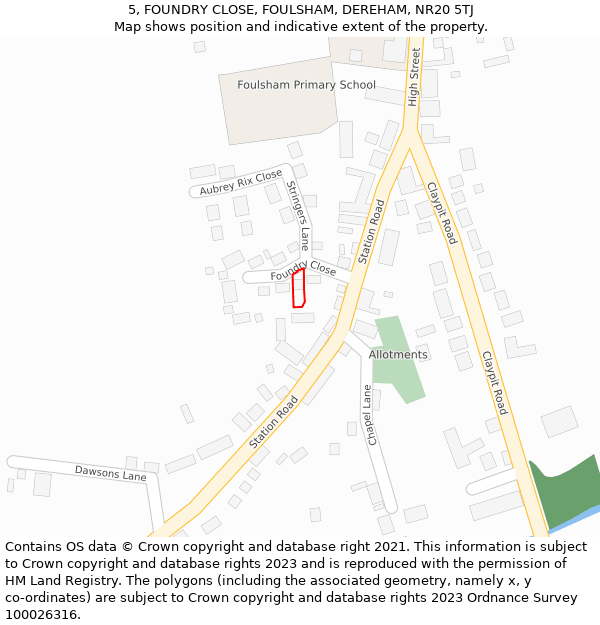 5, FOUNDRY CLOSE, FOULSHAM, DEREHAM, NR20 5TJ: Location map and indicative extent of plot