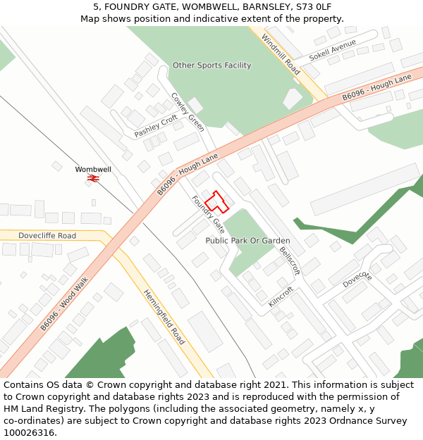 5, FOUNDRY GATE, WOMBWELL, BARNSLEY, S73 0LF: Location map and indicative extent of plot