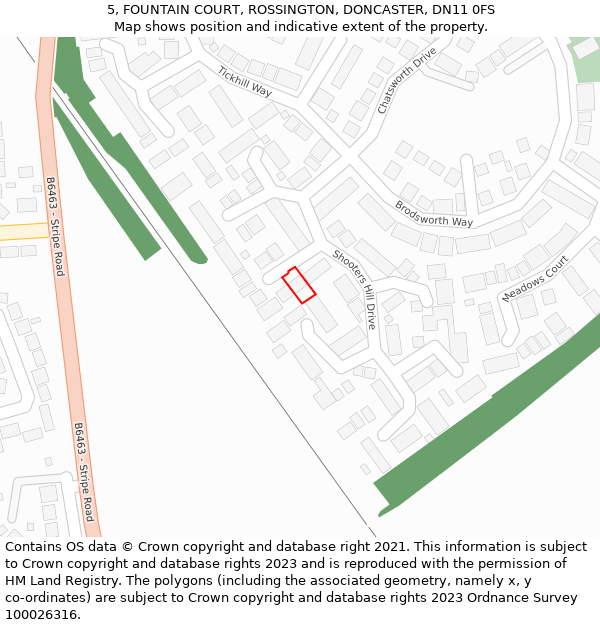 5, FOUNTAIN COURT, ROSSINGTON, DONCASTER, DN11 0FS: Location map and indicative extent of plot