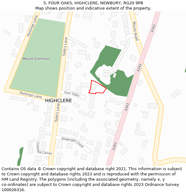 5, FOUR OAKS, HIGHCLERE, NEWBURY, RG20 9PB: Location map and indicative extent of plot