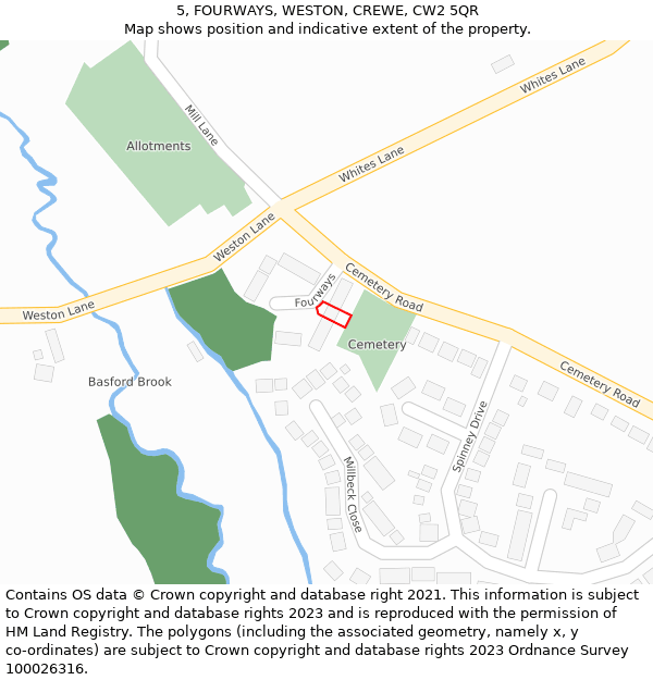 5, FOURWAYS, WESTON, CREWE, CW2 5QR: Location map and indicative extent of plot