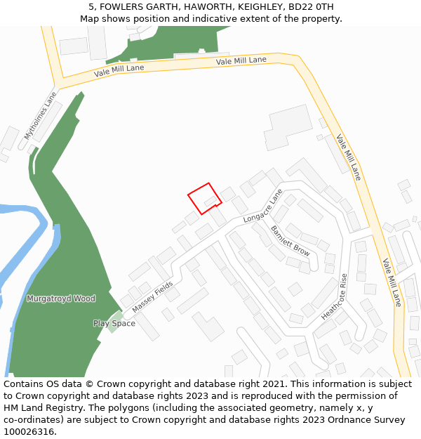 5, FOWLERS GARTH, HAWORTH, KEIGHLEY, BD22 0TH: Location map and indicative extent of plot