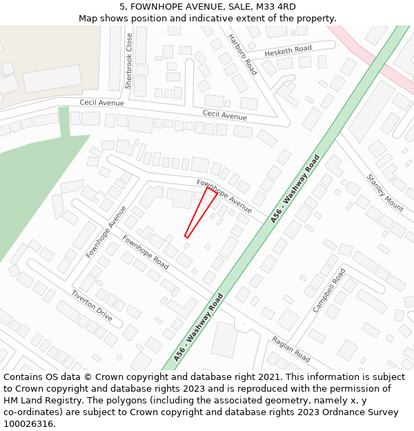 5, FOWNHOPE AVENUE, SALE, M33 4RD: Location map and indicative extent of plot