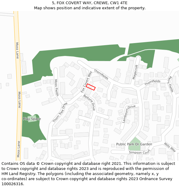 5, FOX COVERT WAY, CREWE, CW1 4TE: Location map and indicative extent of plot