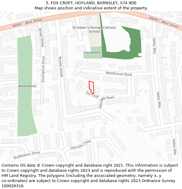 5, FOX CROFT, HOYLAND, BARNSLEY, S74 9DE: Location map and indicative extent of plot